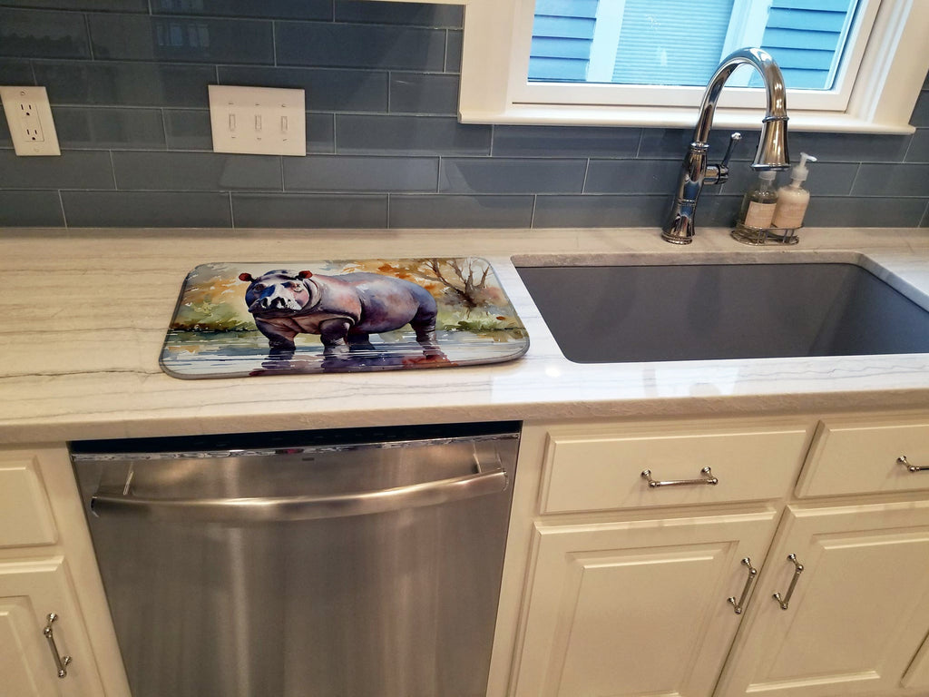 Hippopotamus Dish Drying Mat Absorbent Dish Drying Mat Pad for Kitchen Counter Dish Drainer Mat for Countertop, 14 x 21", Multicolor