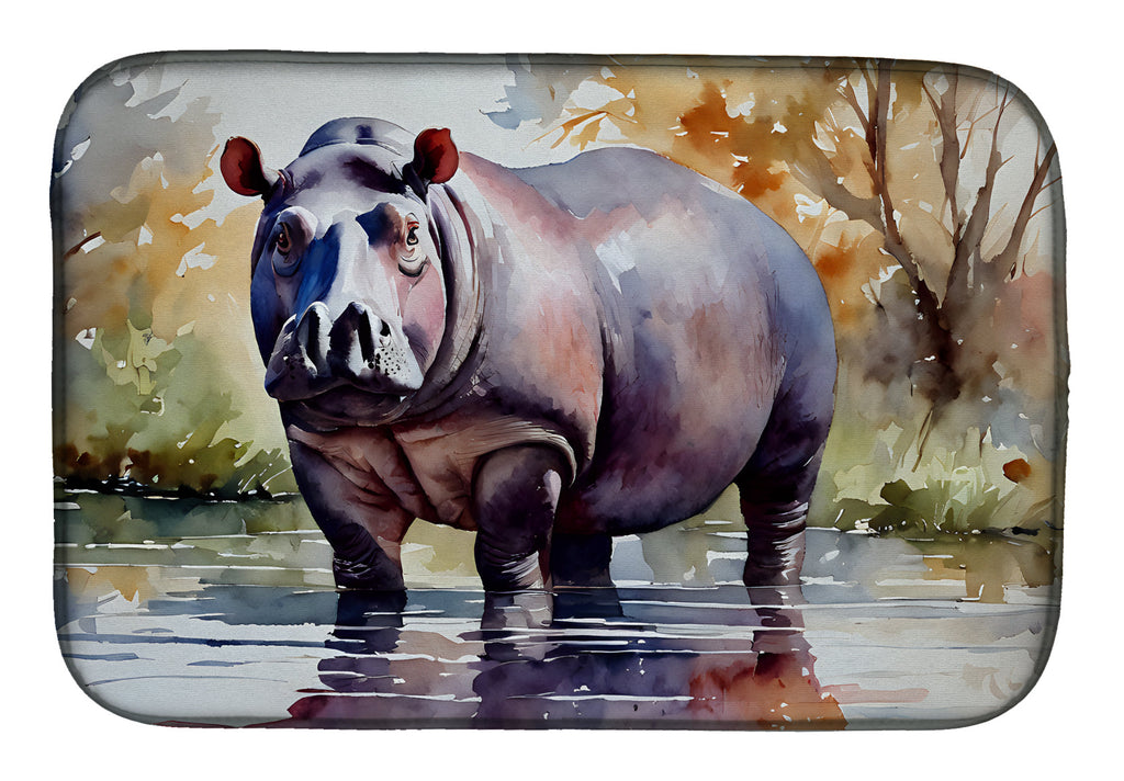 Hippopotamus Dish Drying Mat Absorbent Dish Drying Mat Pad for Kitchen Counter Dish Drainer Mat for Countertop, 14 x 21", Multicolor