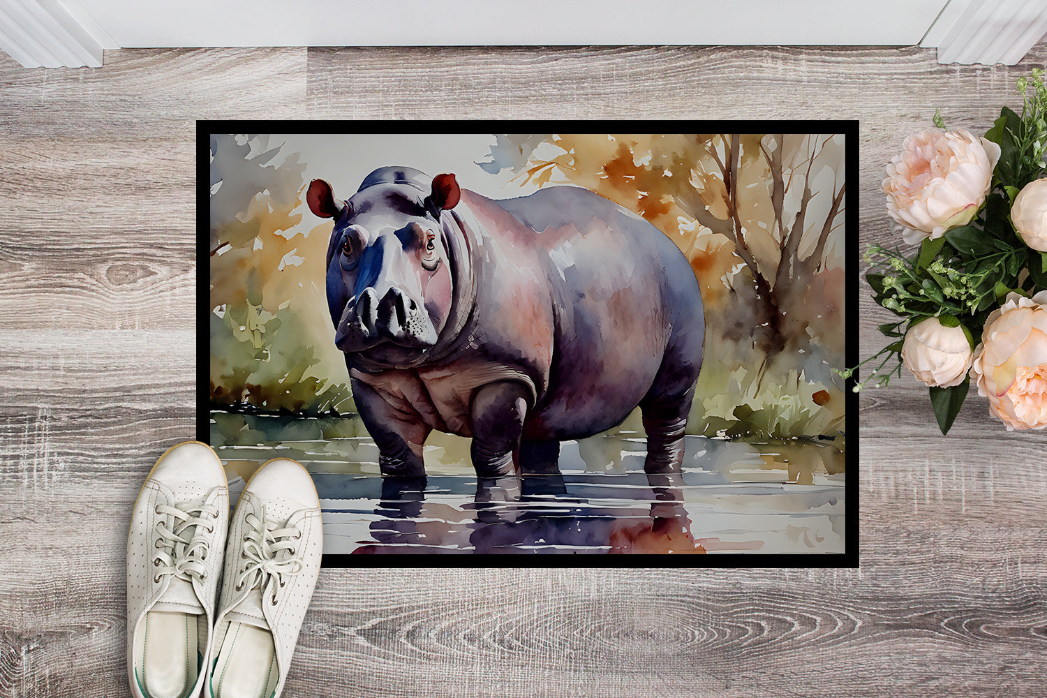 Hippopotamus Doormat Indoor Outdoor 18H X 27W Front Door Mat Rugs for Entryway, Non Slip Washable