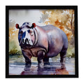 Hippopotamus Framed Metal Print Bathroom, Kitchen, Office, Home Decor Wall Art Ready to Hang, Square, 8X8