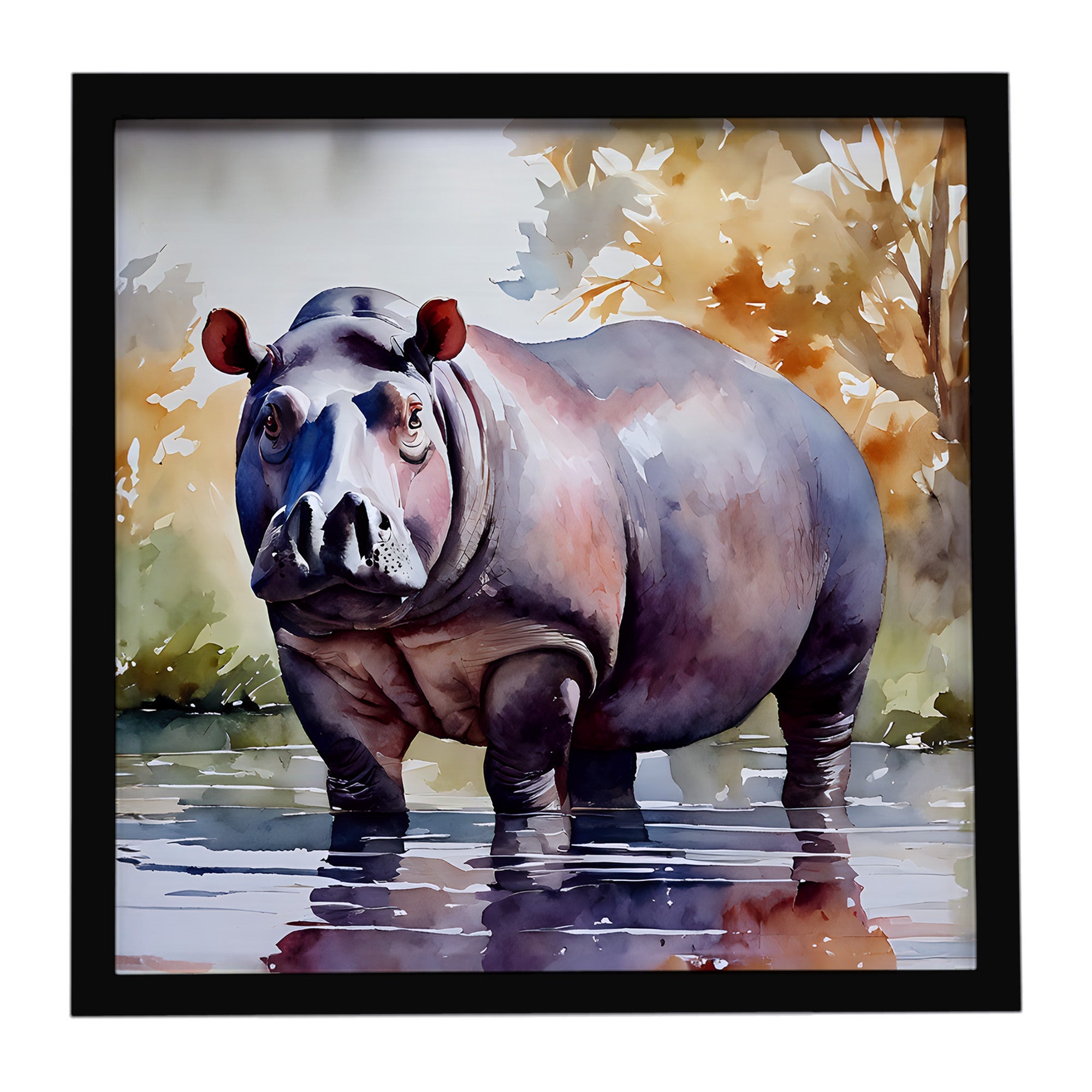Hippopotamus Framed Metal Print Bathroom, Kitchen, Office, Home Decor Wall Art Ready to Hang, Square, 8X8