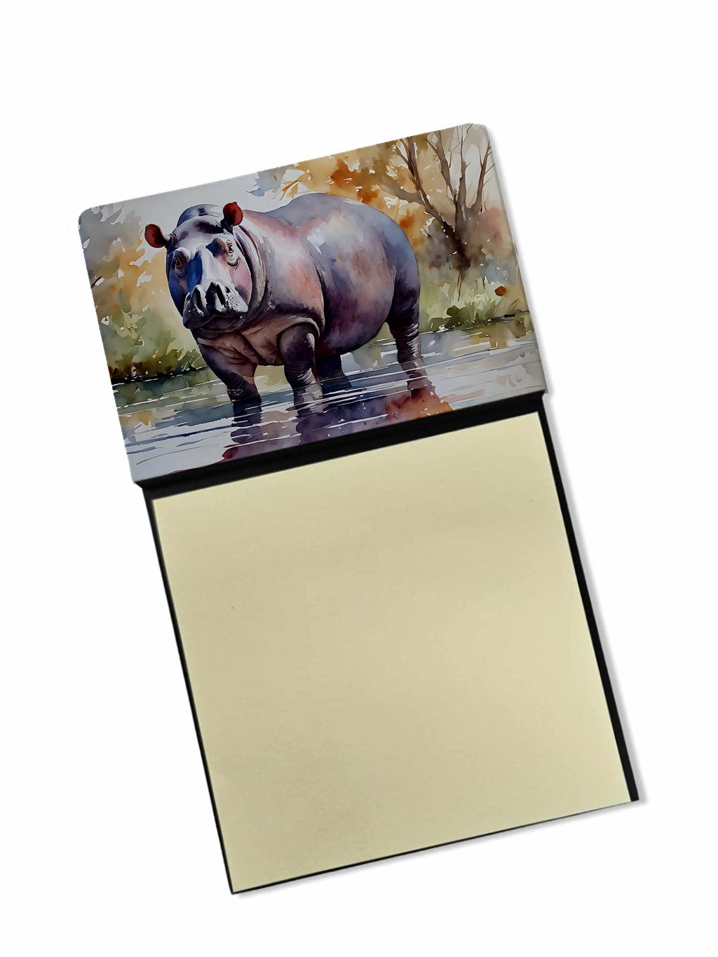 Hippopotamus Watercolor Sticky Note Holder Refillable Dispenser Desk Accessory 3x3 Pad Gift