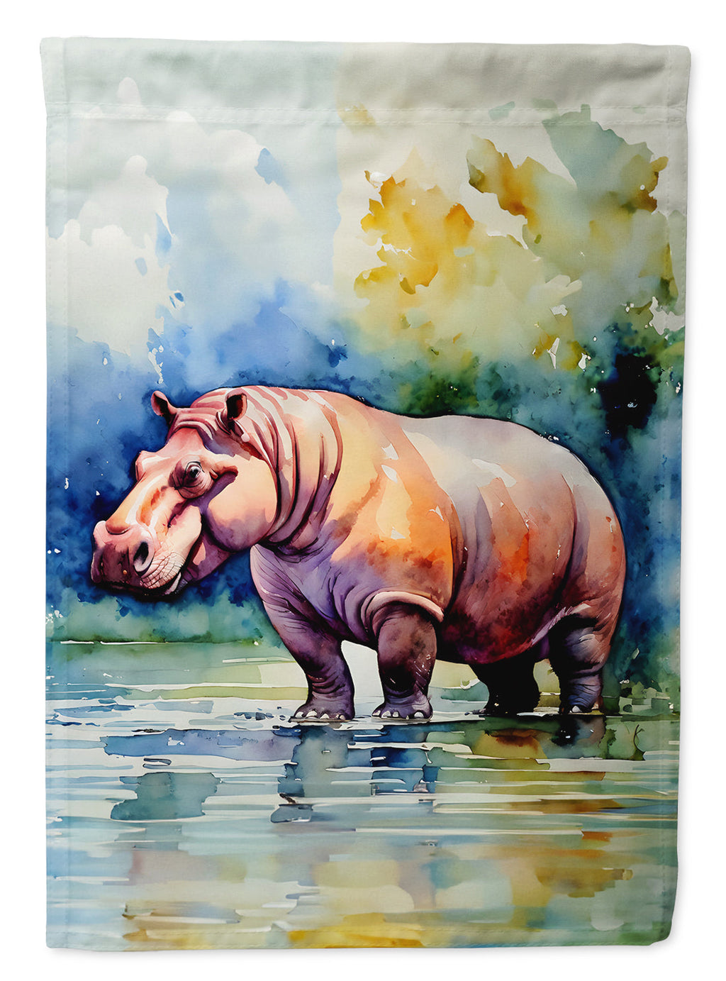 Hippopotamus House Flag 28x40 Porch Sleeve Pole Decorative Outside Yard Banner Artwork Wall Hanging, Polyester