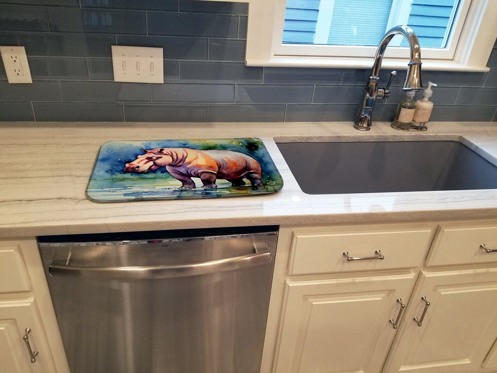 Hippopotamus Dish Drying Mat Absorbent Dish Drying Mat Pad for Kitchen Counter Dish Drainer Mat for Countertop, 14 x 21", Multicolor