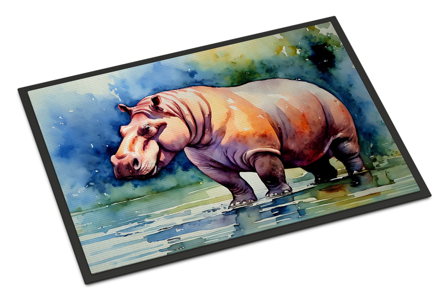 Hippopotamus Doormat Indoor Outdoor 24H X 36W Front Door Mat Rugs for Entryway, Non Slip Washable Low Pile,