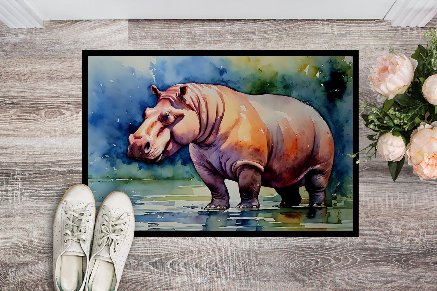 Hippopotamus Doormat Indoor Outdoor 18H X 27W Front Door Mat Rugs for Entryway, Non Slip Washable