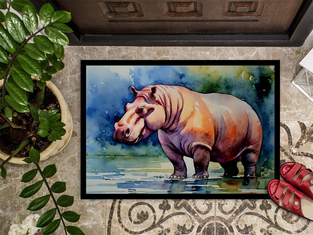 Hippopotamus Doormat Indoor Outdoor 18H X 27W Front Door Mat Rugs for Entryway, Non Slip Washable
