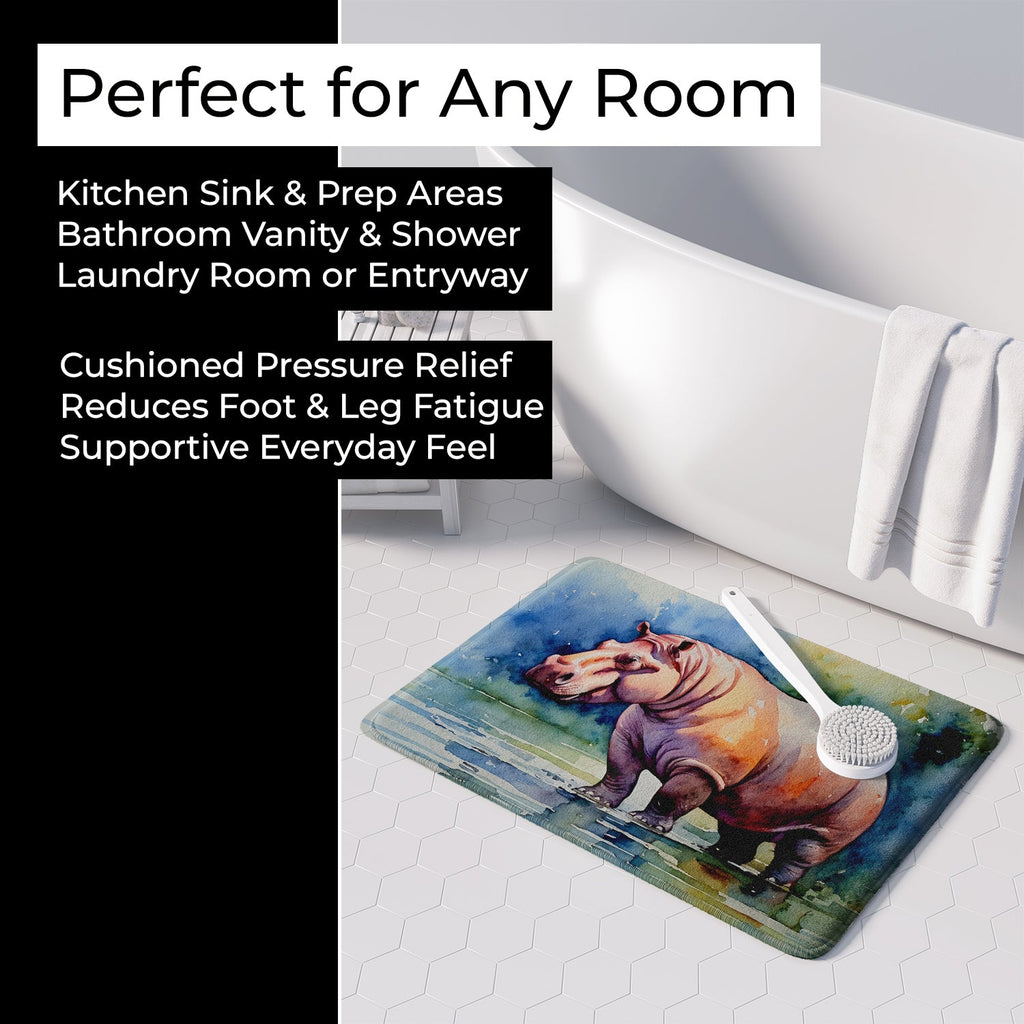 Hippopotamus Memory Foam Kitchen Mat Machine Washable Anti-Fatigue Cushion Comfort Bath or Kitchen Rug