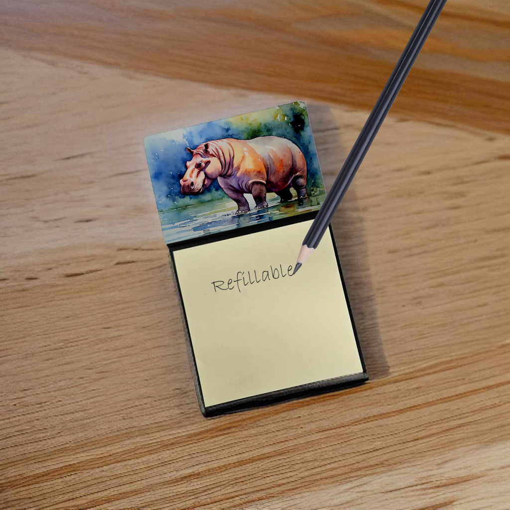 Hippopotamus Watercolor Sticky Note Holder Refillable Dispenser Desk Accessory 3x3 Pad Gift