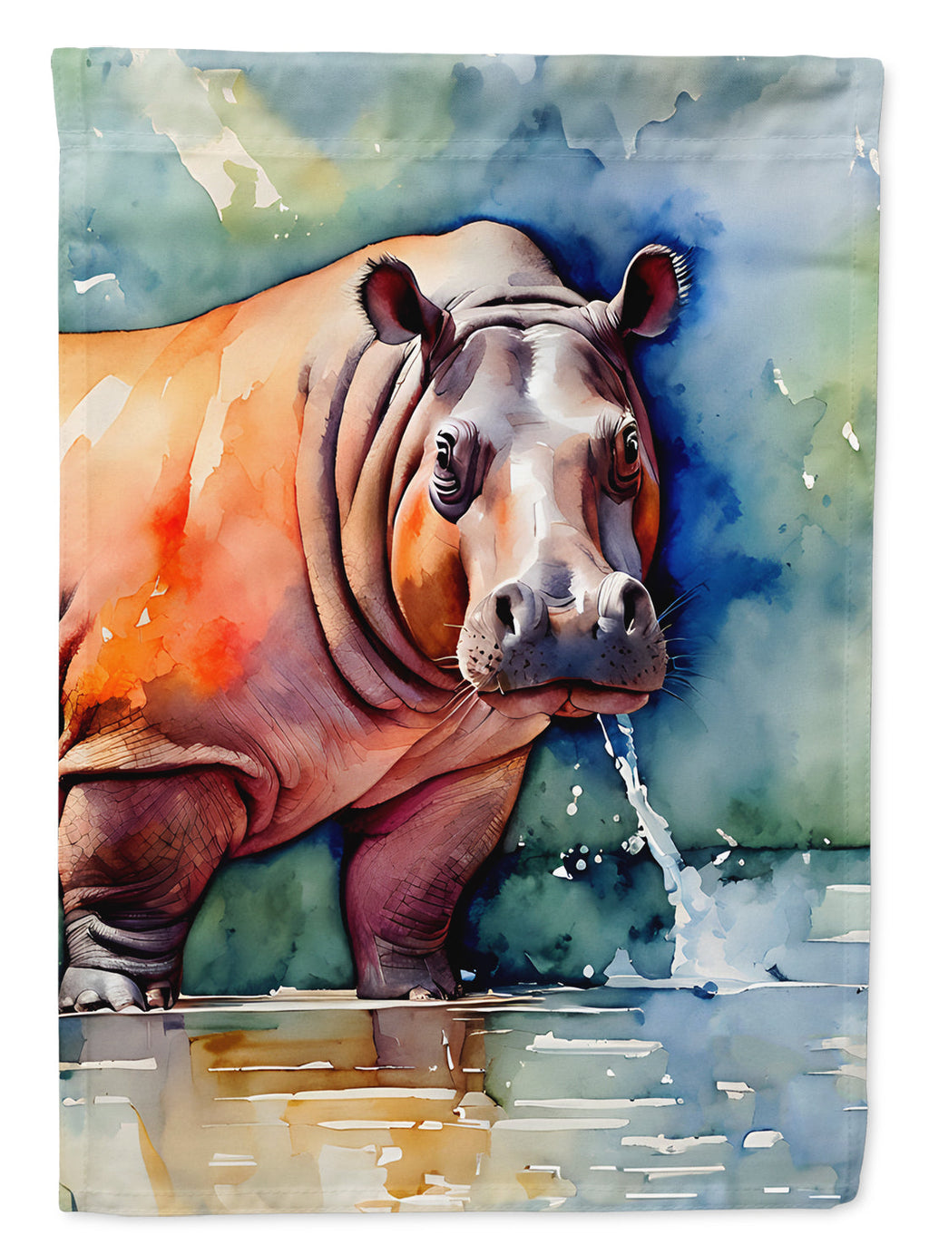 Hippopotamus House Flag 28x40 Porch Sleeve Pole Decorative Outside Yard Banner Artwork Wall Hanging, Polyester