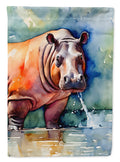 Hippopotamus House Flag 28x40 Porch Sleeve Pole Decorative Outside Yard Banner Artwork Wall Hanging, Polyester