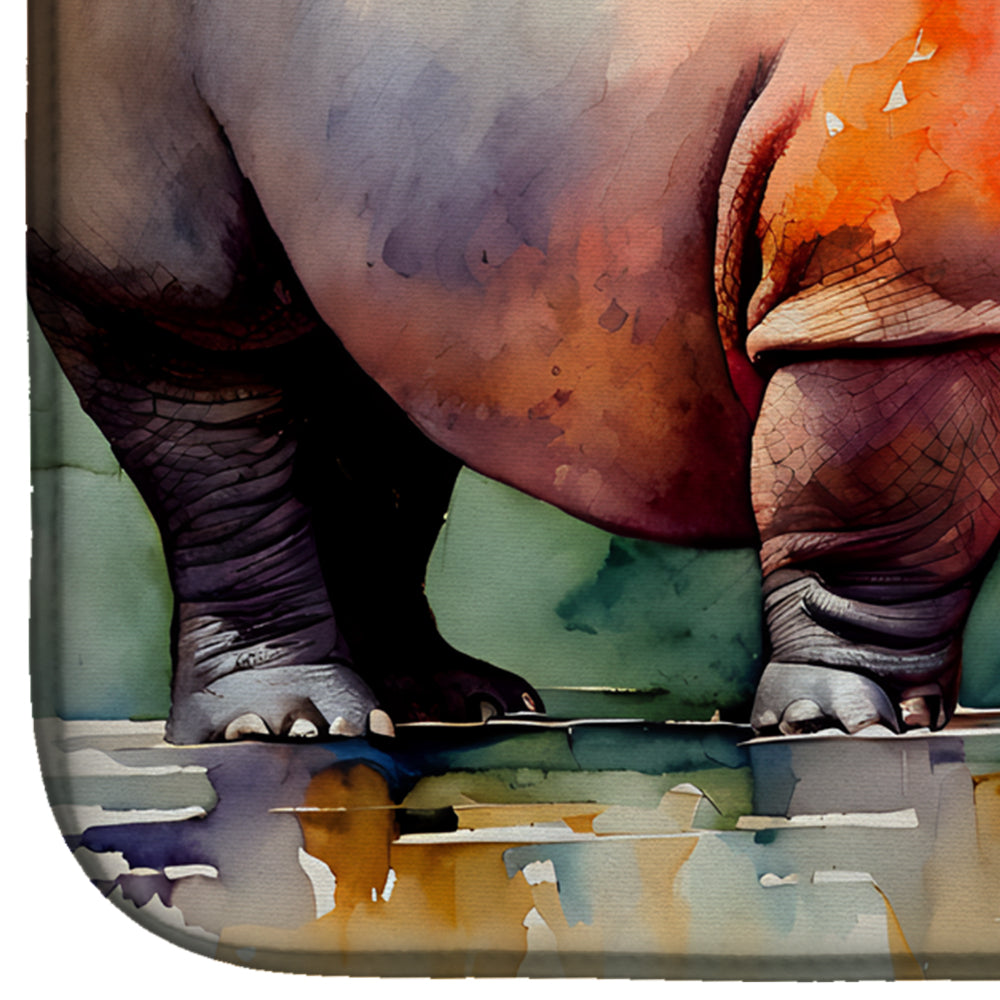 Hippopotamus Dish Drying Mat Absorbent Dish Drying Mat Pad for Kitchen Counter Dish Drainer Mat for Countertop, 14 x 21", Multicolor