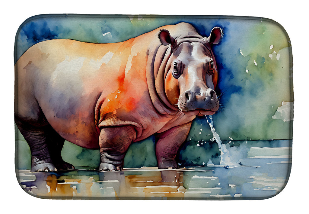 Hippopotamus Dish Drying Mat Absorbent Dish Drying Mat Pad for Kitchen Counter Dish Drainer Mat for Countertop, 14 x 21", Multicolor