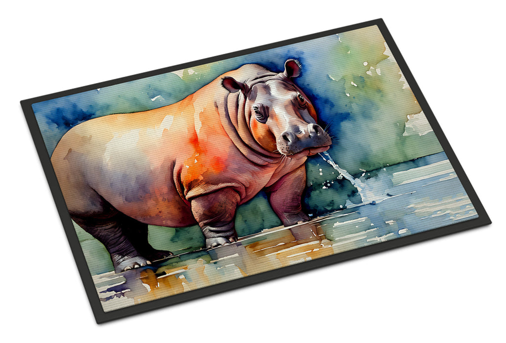 Hippopotamus Doormat Indoor Outdoor 24H X 36W Front Door Mat Rugs for Entryway, Non Slip Washable Low Pile,