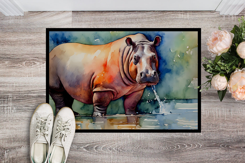 Hippopotamus Doormat Indoor Outdoor 24H X 36W Front Door Mat Rugs for Entryway, Non Slip Washable Low Pile,