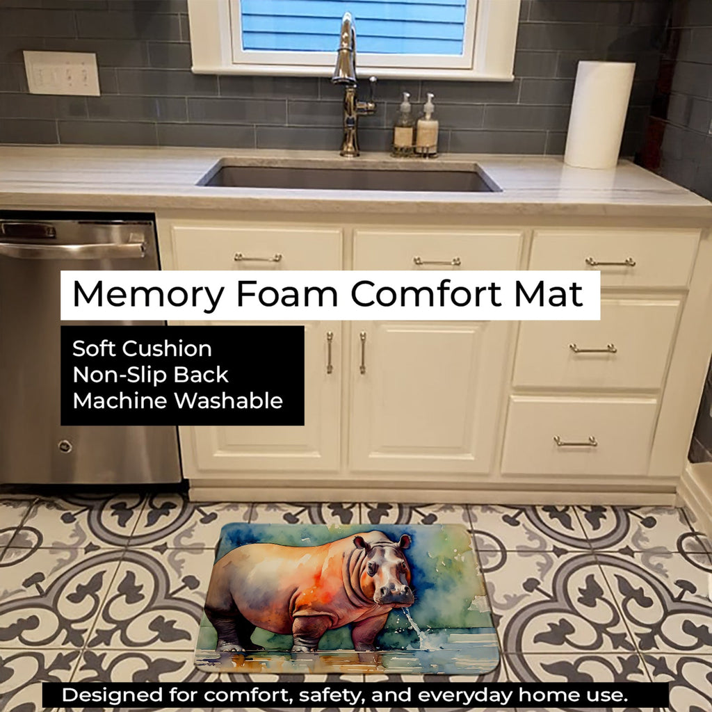 Hippopotamus Memory Foam Kitchen Mat Machine Washable Anti-Fatigue Cushion Comfort Bath or Kitchen Rug