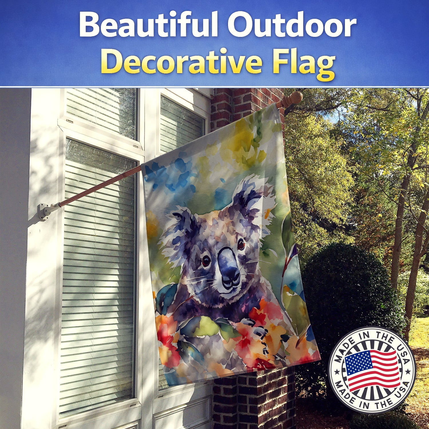 Koala House Flag 28x40 Porch Sleeve Pole Decorative Outside Yard Banner Artwork Wall Hanging, Polyester