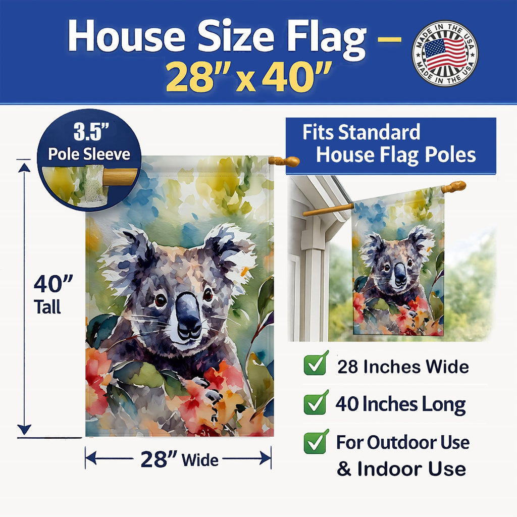 Koala House Flag 28x40 Porch Sleeve Pole Decorative Outside Yard Banner Artwork Wall Hanging, Polyester