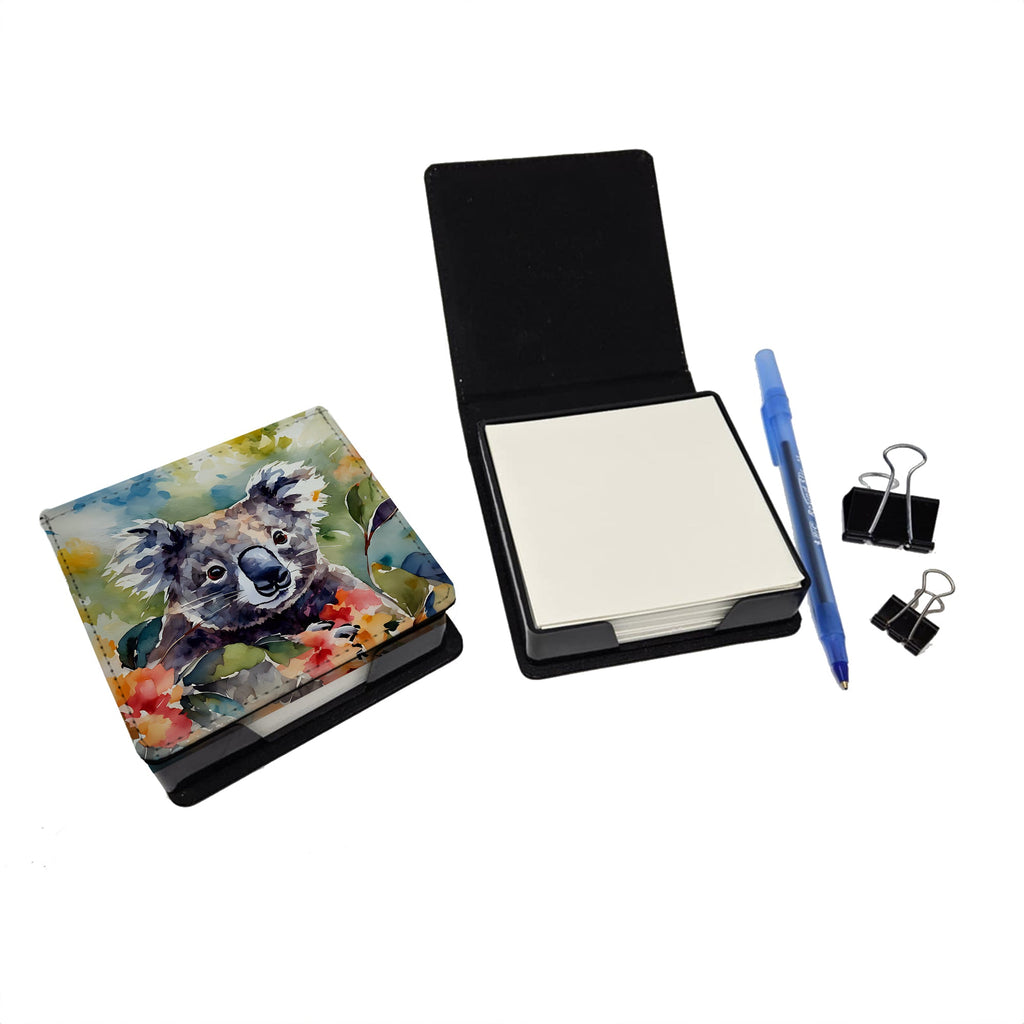 Koala PU Leather Note Paper Holder with Artist-Designed Cover, Desk Accessory, Office Gift