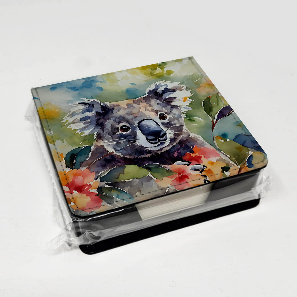 Koala PU Leather Note Paper Holder with Artist-Designed Cover, Desk Accessory, Office Gift