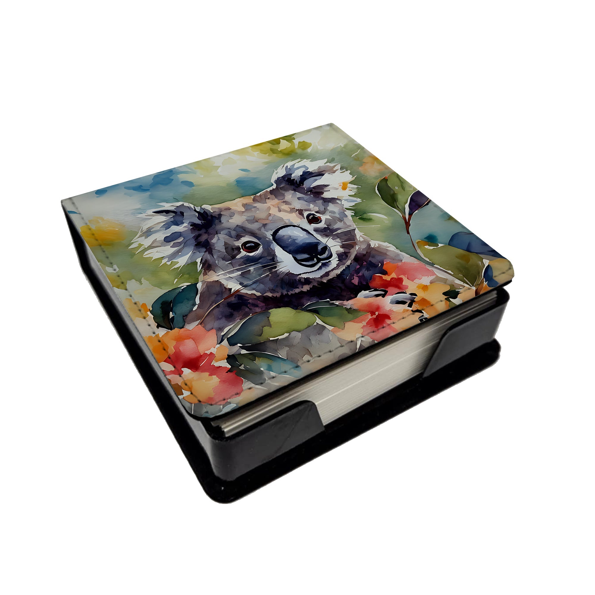 Koala PU Leather Note Paper Holder with Artist-Designed Cover, Desk Accessory, Office Gift
