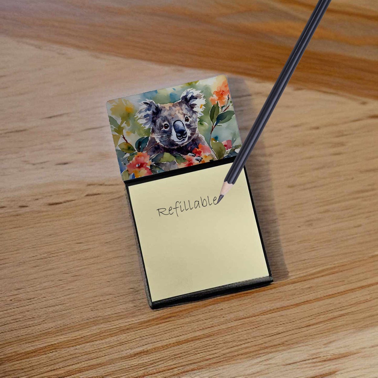 Koala Watercolor Sticky Note Holder Refillable Dispenser Desk Accessory 3x3 Pad Gift
