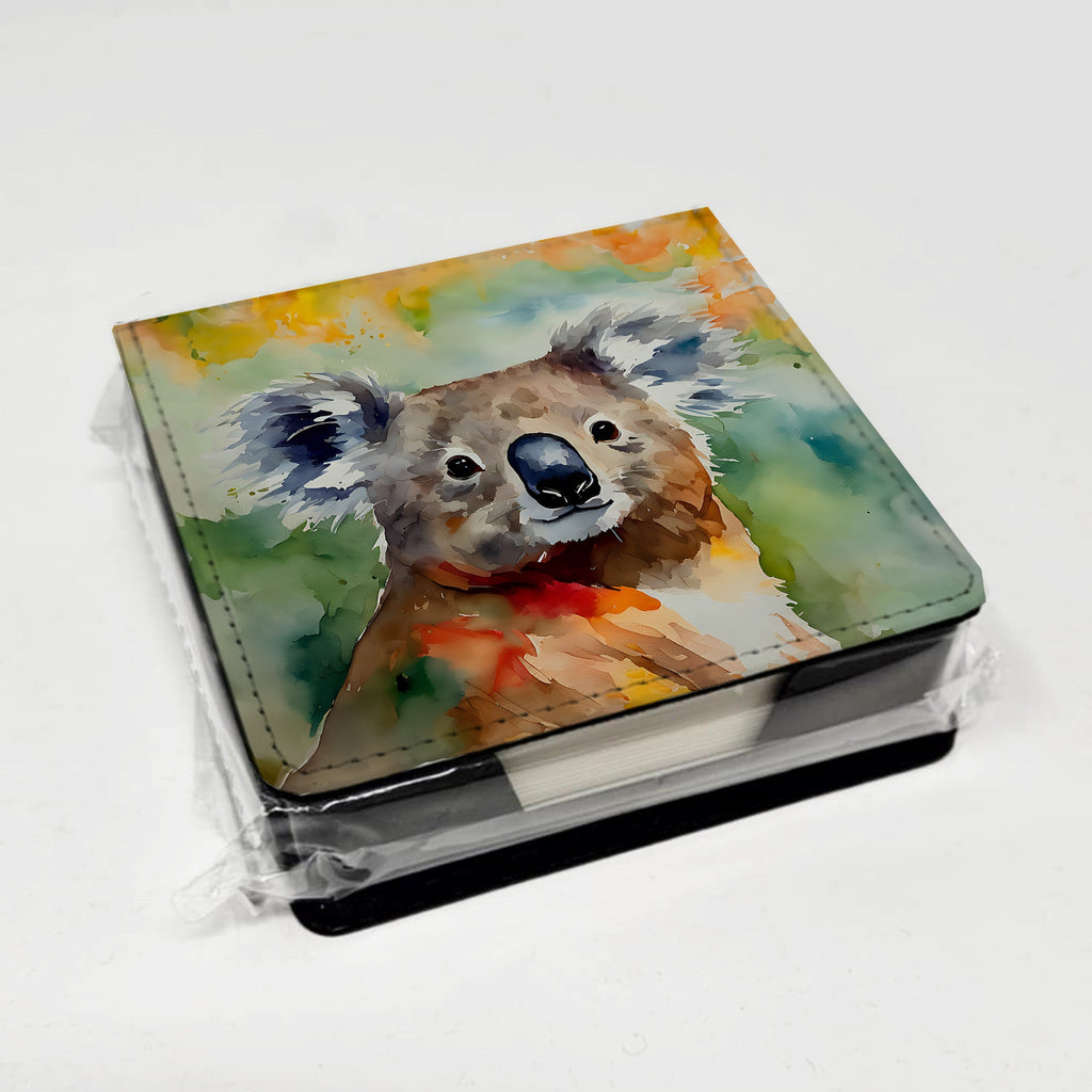 Koala PU Leather Note Paper Holder with Artist-Designed Cover, Desk Accessory, Office Gift