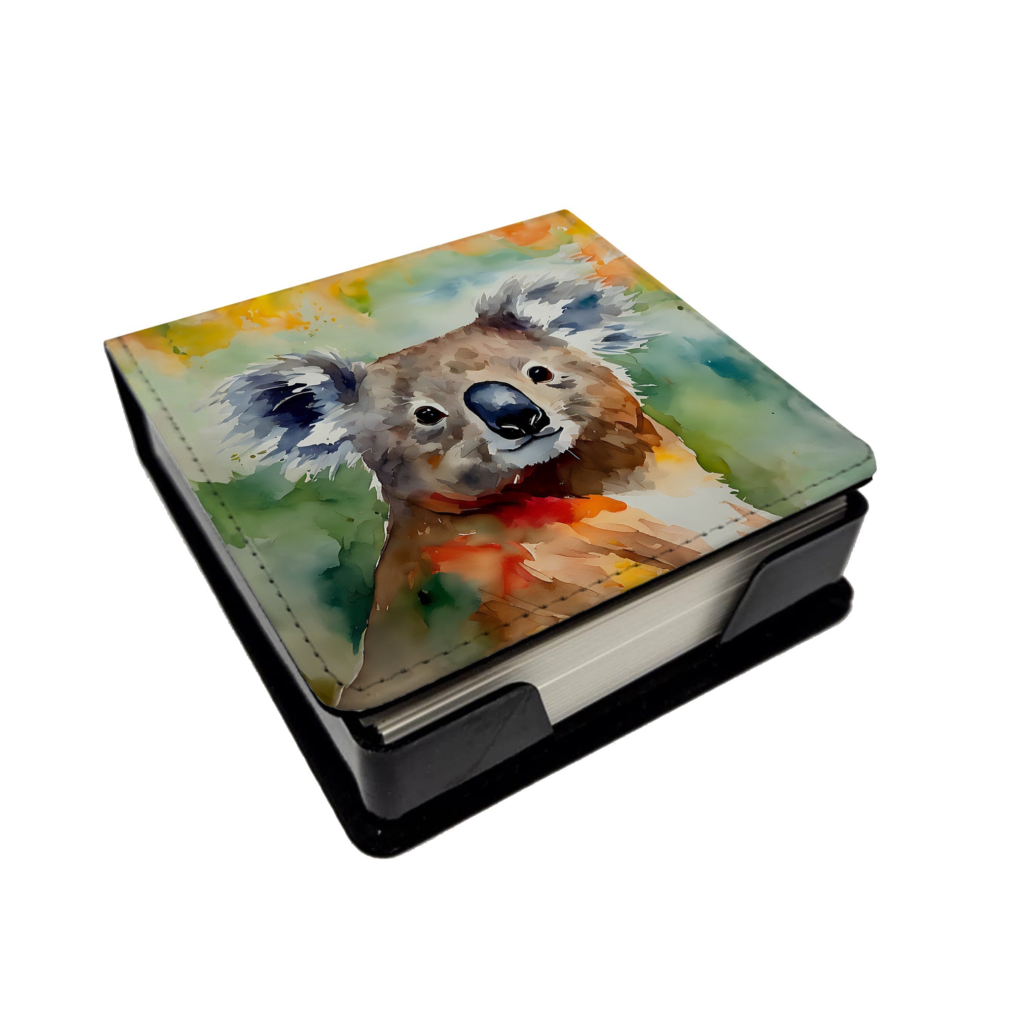 Koala PU Leather Note Paper Holder with Artist-Designed Cover, Desk Accessory, Office Gift