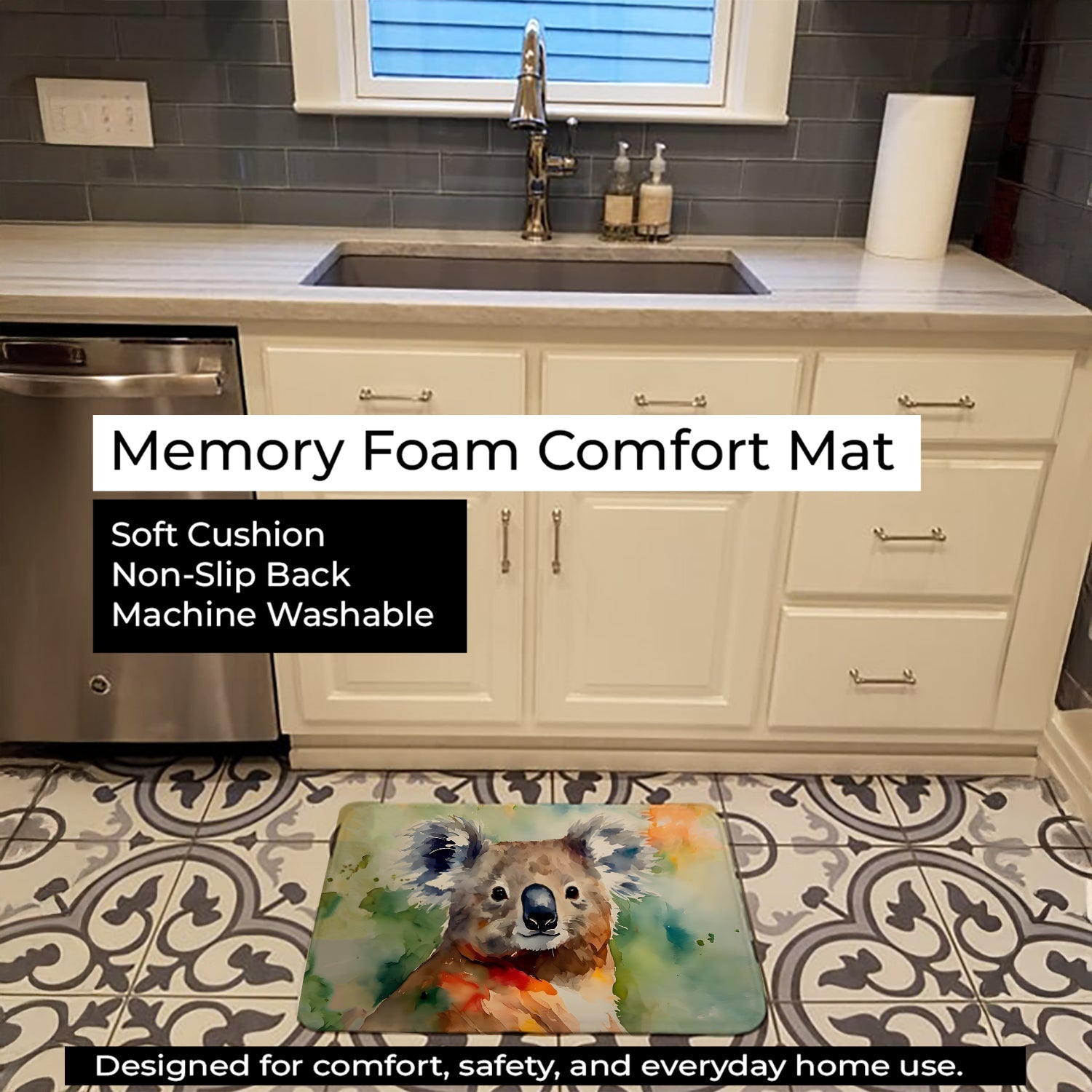 Koala Memory Foam Kitchen Mat Machine Washable Anti-Fatigue Cushion Comfort Bath or Kitchen Rug