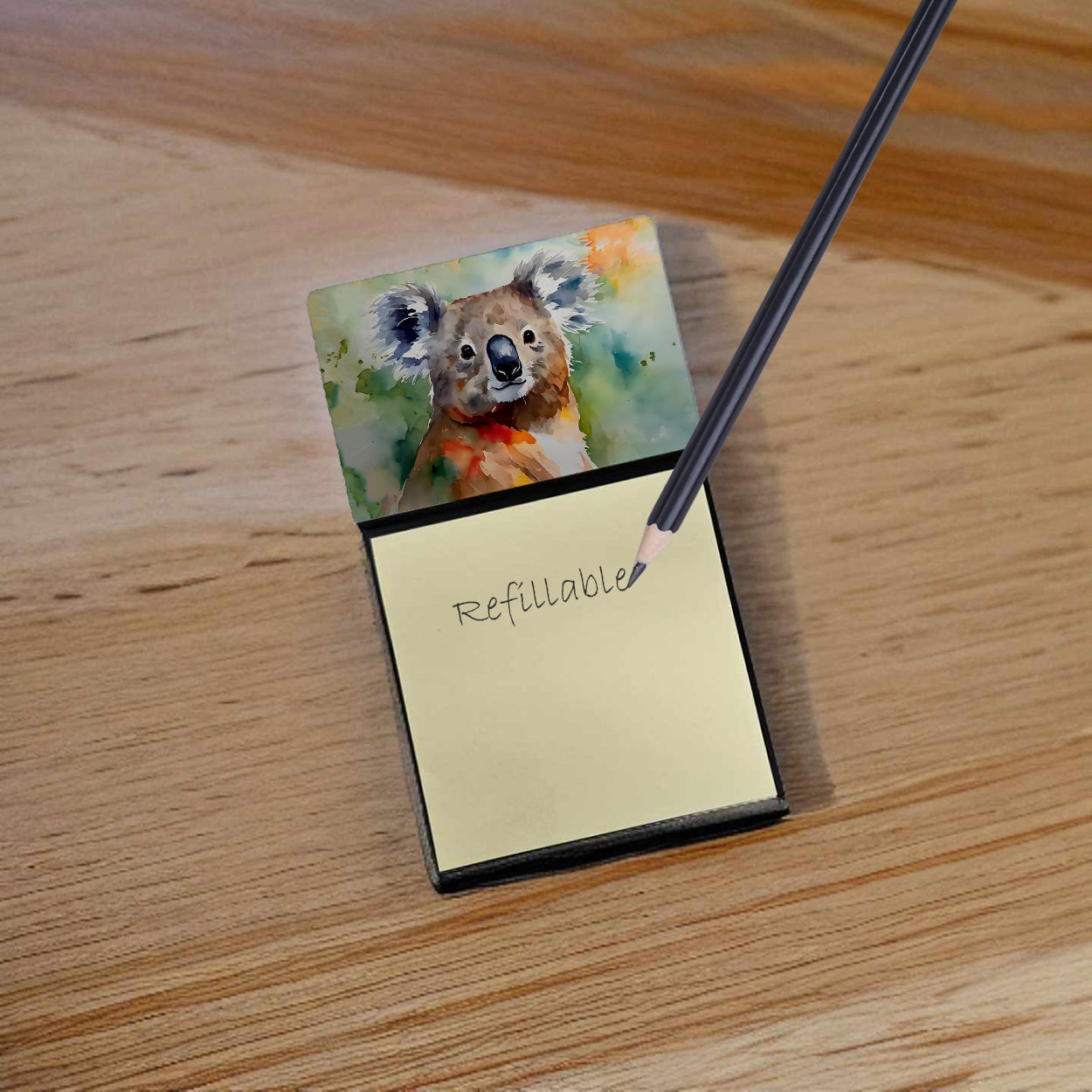 Koala Watercolor Sticky Note Holder Refillable Dispenser Desk Accessory 3x3 Pad Gift