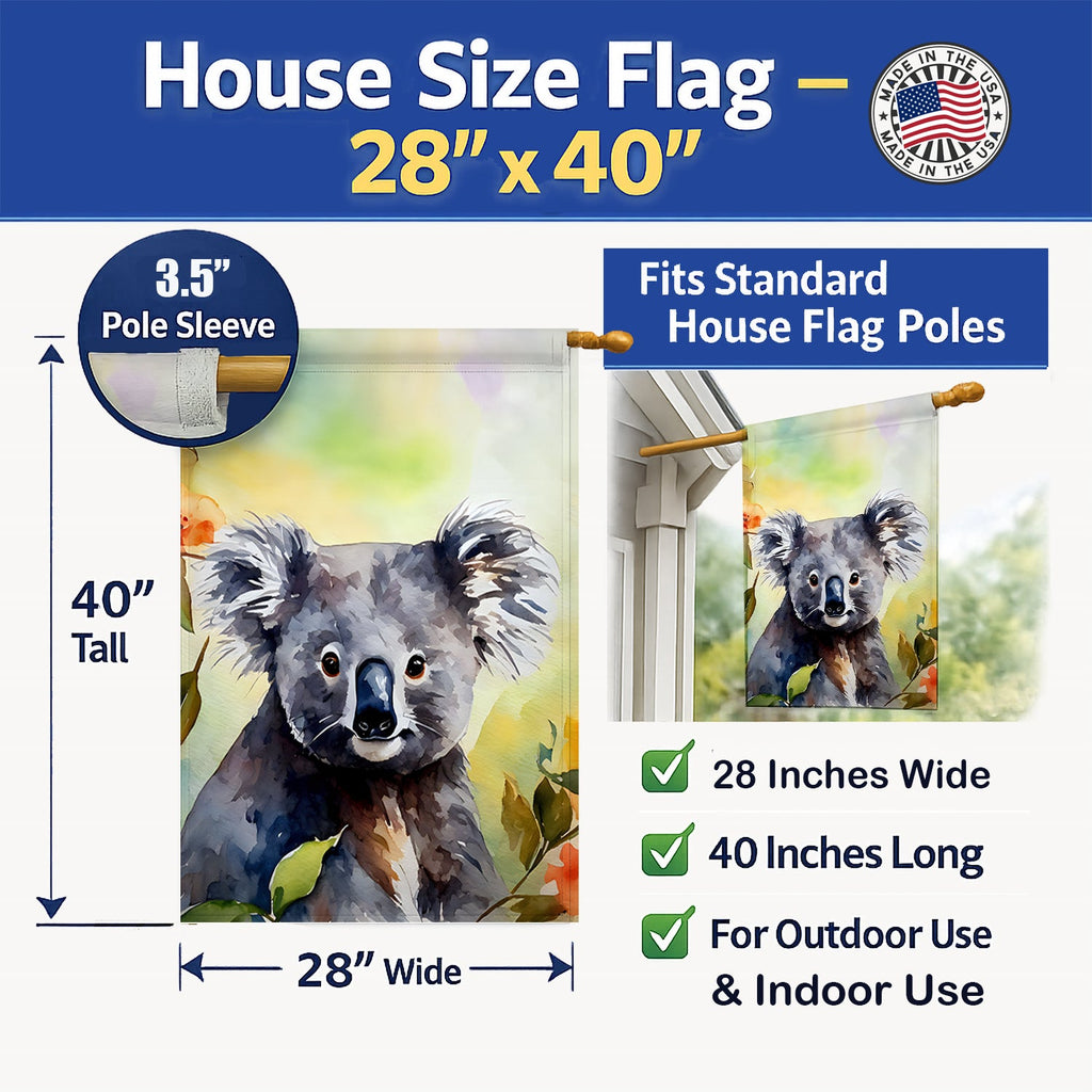 Koala House Flag 28x40 Porch Sleeve Pole Decorative Outside Yard Banner Artwork Wall Hanging, Polyester
