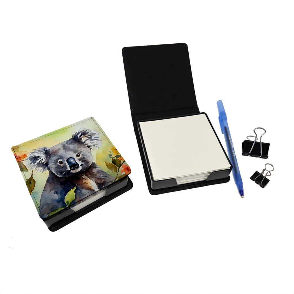 Koala PU Leather Note Paper Holder with Artist-Designed Cover, Desk Accessory, Office Gift