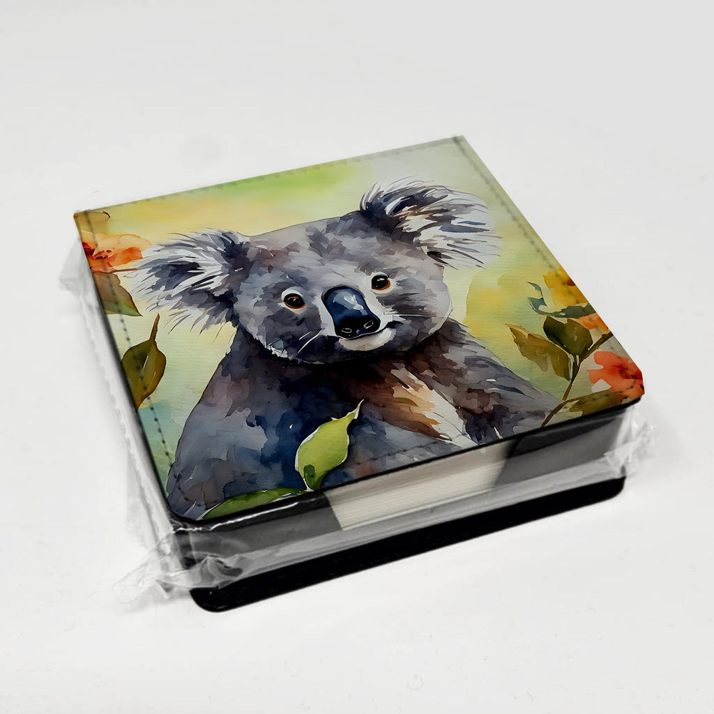 Koala PU Leather Note Paper Holder with Artist-Designed Cover, Desk Accessory, Office Gift