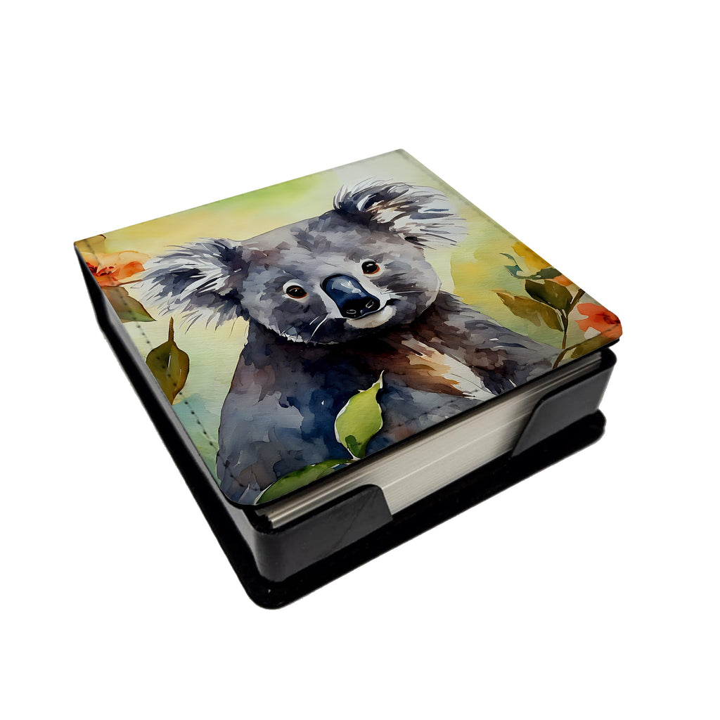 Koala PU Leather Note Paper Holder with Artist-Designed Cover, Desk Accessory, Office Gift