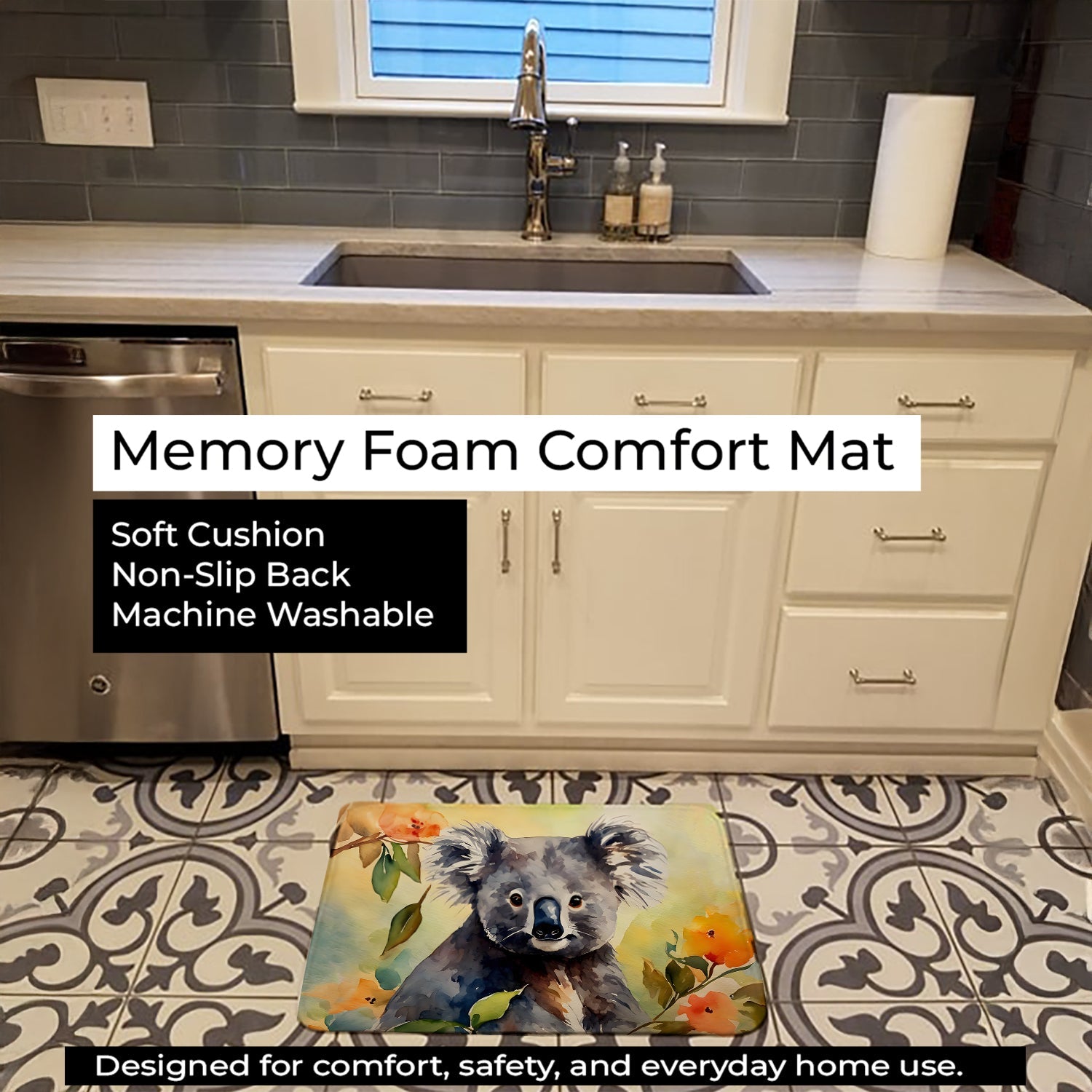 Koala Memory Foam Kitchen Mat Machine Washable Anti-Fatigue Cushion Comfort Bath or Kitchen Rug