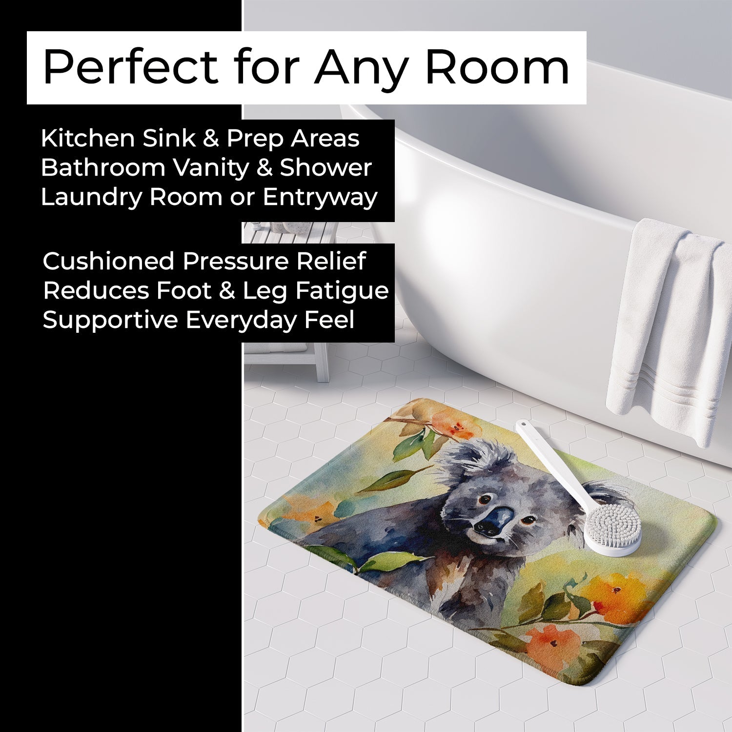 Koala Memory Foam Kitchen Mat Machine Washable Anti-Fatigue Cushion Comfort Bath or Kitchen Rug