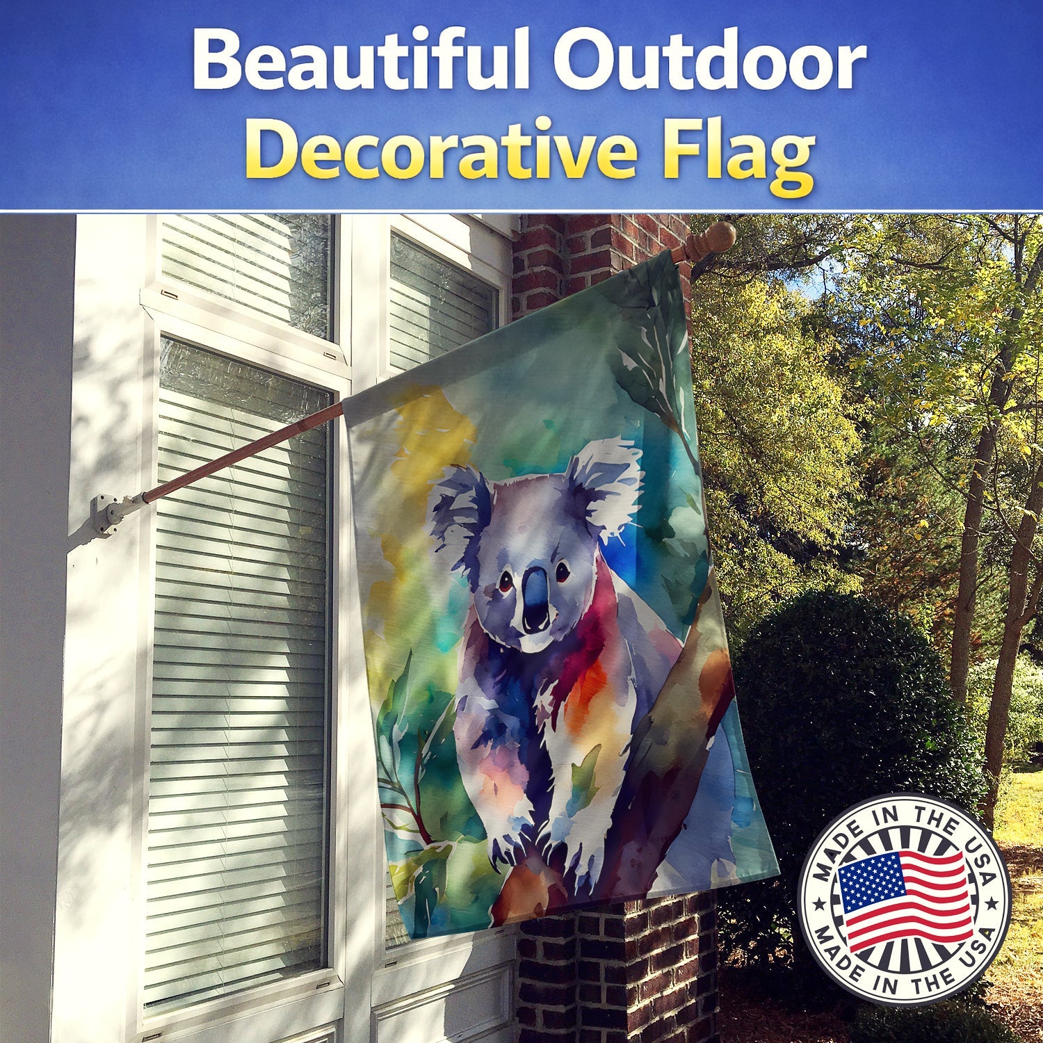 Koala House Flag 28x40 Porch Sleeve Pole Decorative Outside Yard Banner Artwork Wall Hanging, Polyester