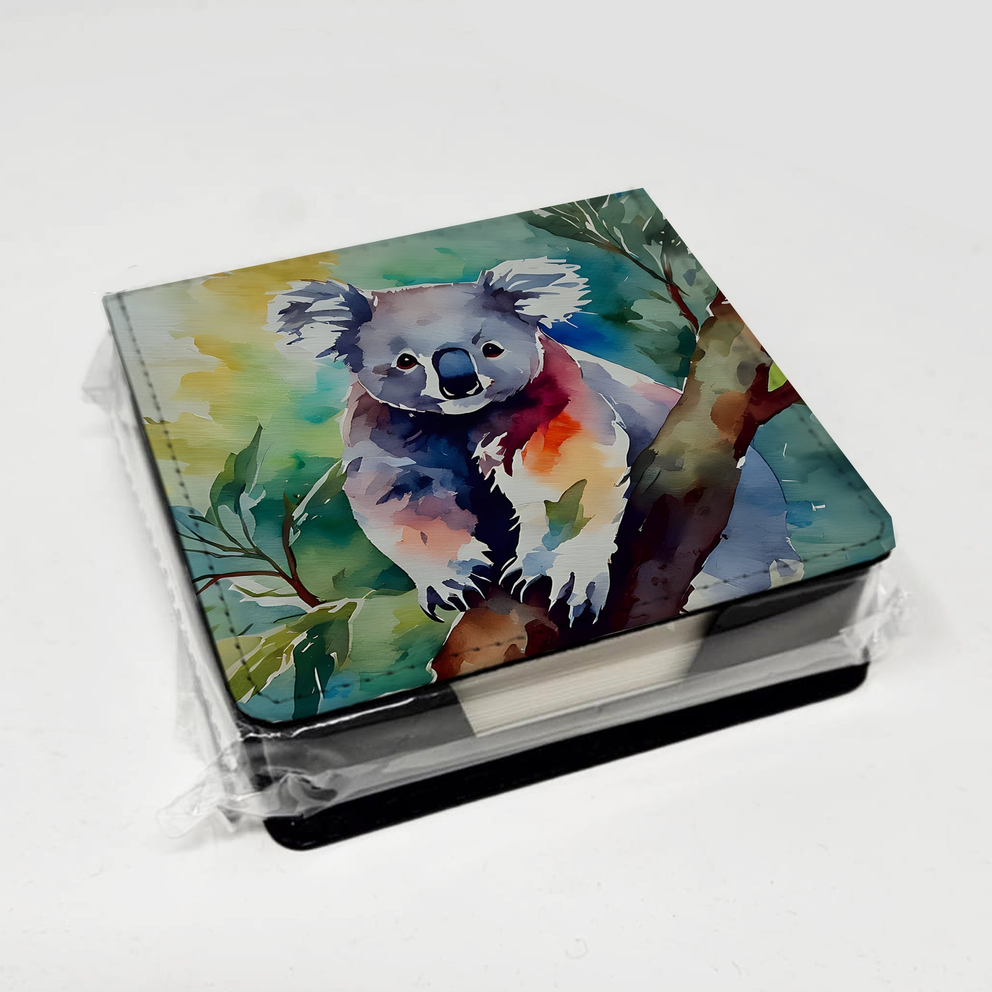 Koala PU Leather Note Paper Holder with Artist-Designed Cover, Desk Accessory, Office Gift