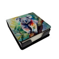 Koala PU Leather Note Paper Holder with Artist-Designed Cover, Desk Accessory, Office Gift