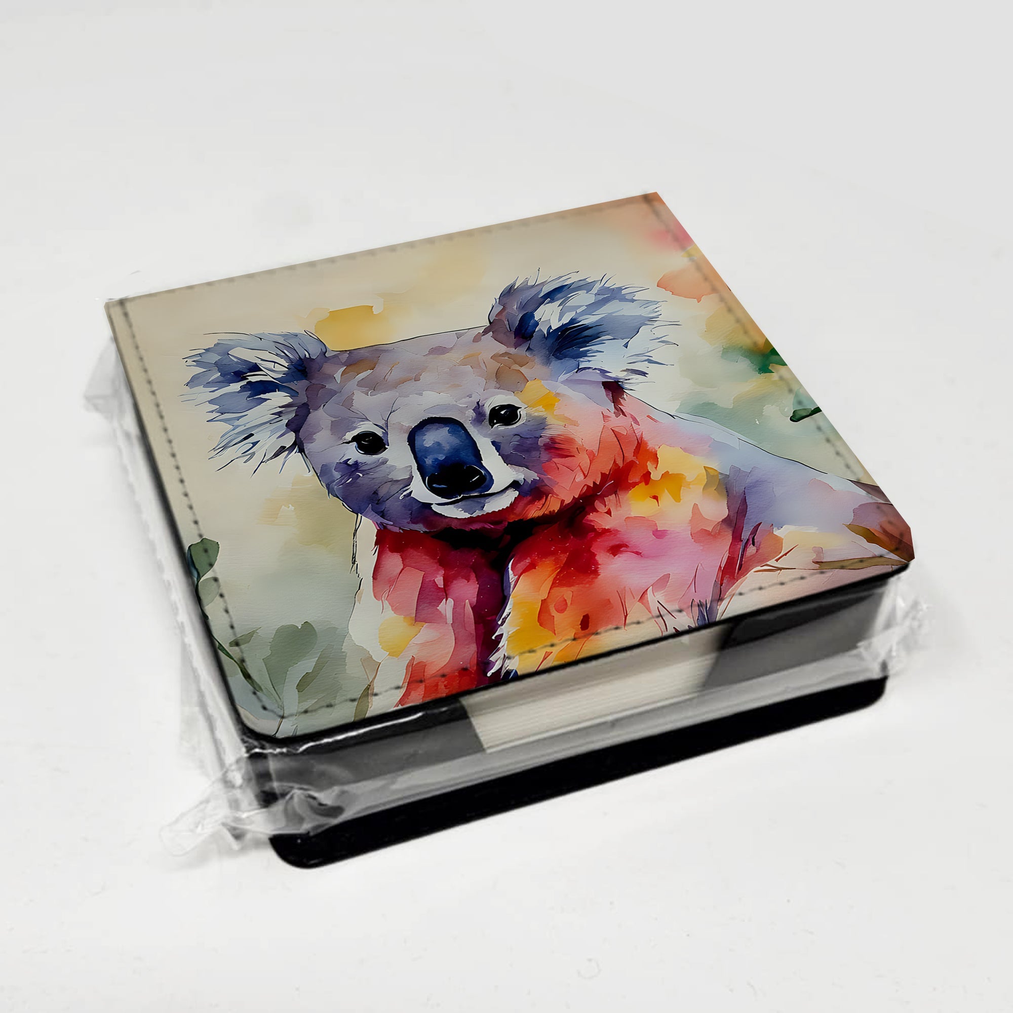 Koala PU Leather Note Paper Holder with Artist-Designed Cover, Desk Accessory, Office Gift