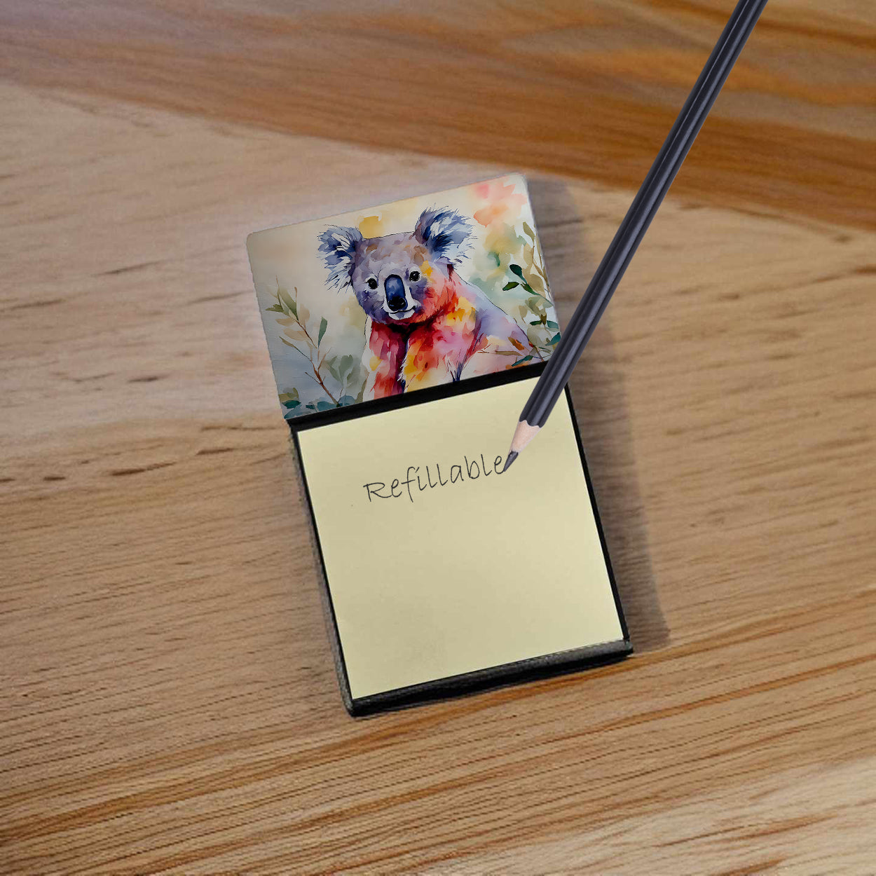 Koala Watercolor Sticky Note Holder Refillable Dispenser Desk Accessory 3x3 Pad Gift