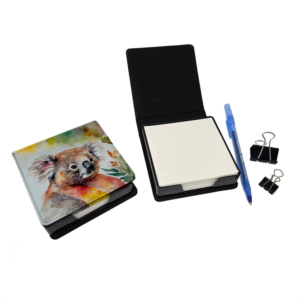 Koala PU Leather Note Paper Holder with Artist-Designed Cover, Desk Accessory, Office Gift