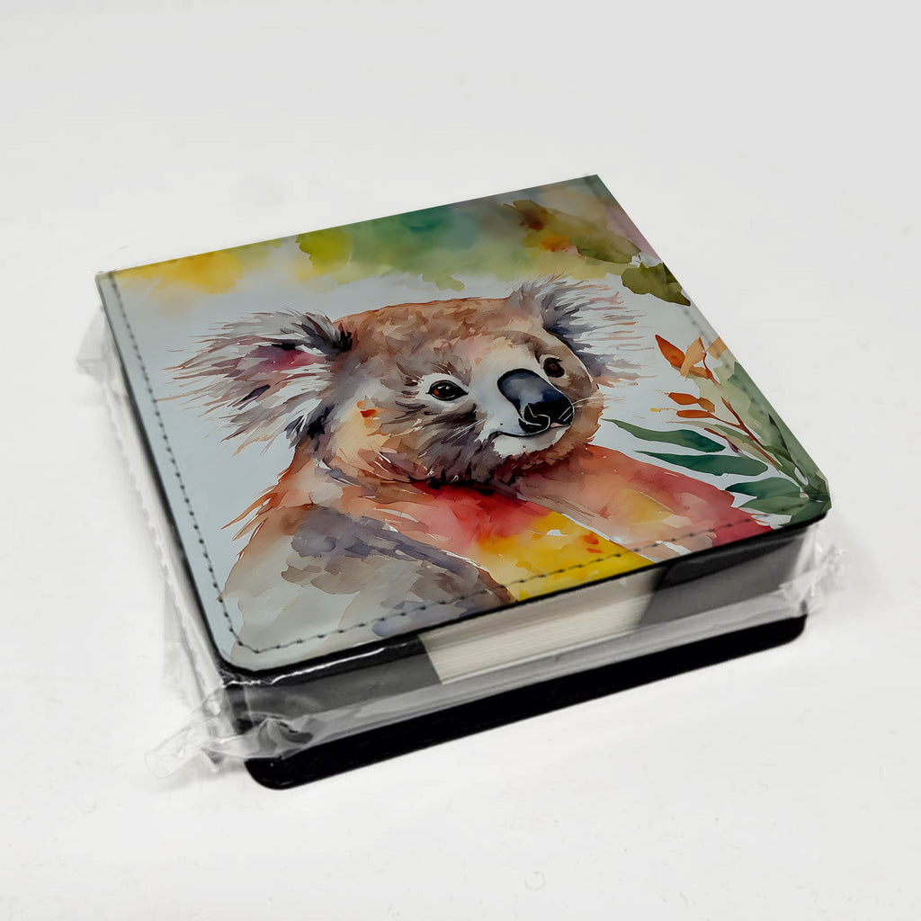 Koala PU Leather Note Paper Holder with Artist-Designed Cover, Desk Accessory, Office Gift
