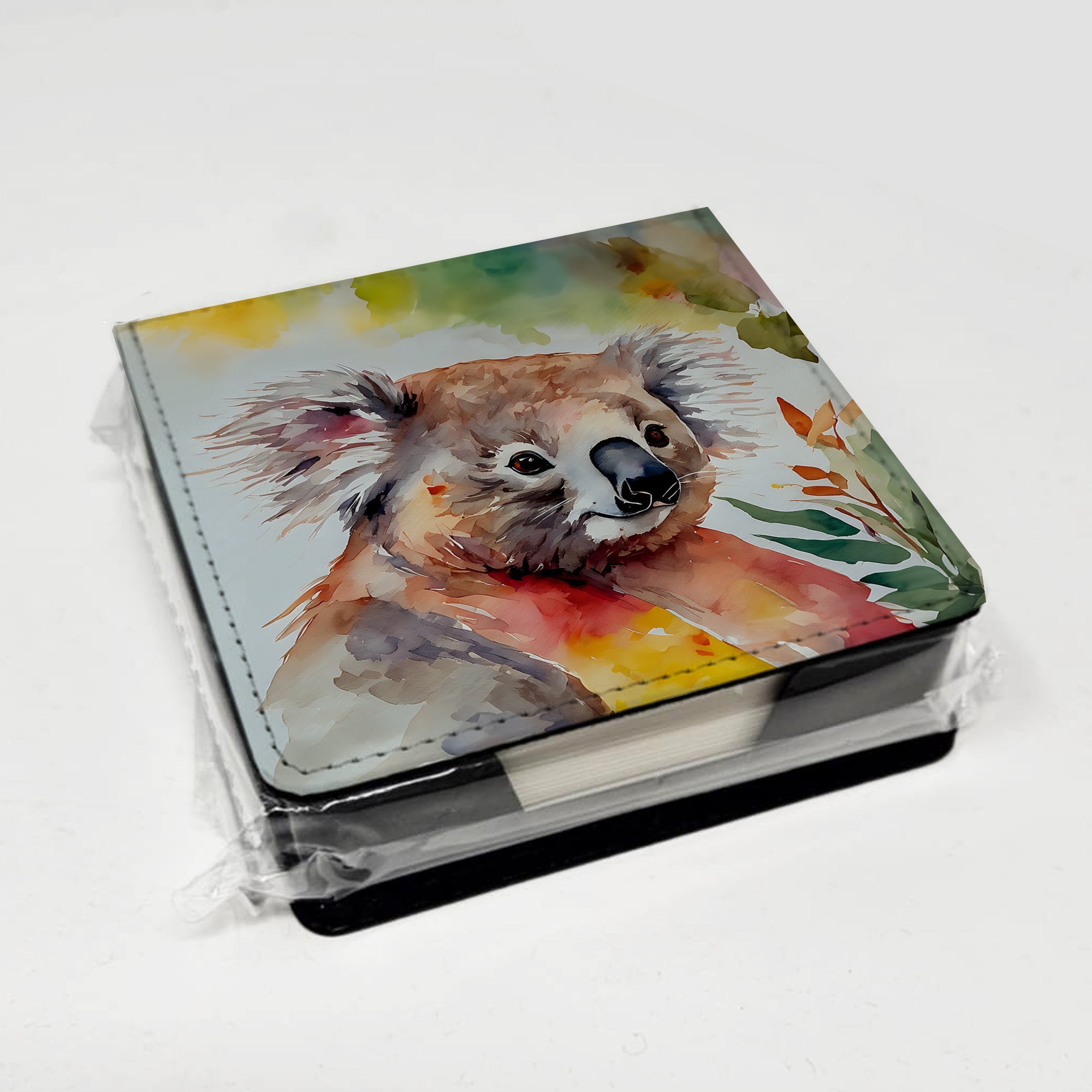 Koala PU Leather Note Paper Holder with Artist-Designed Cover, Desk Accessory, Office Gift