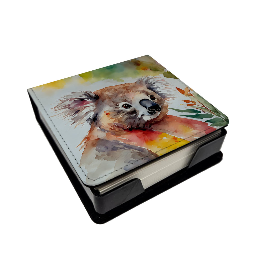 Koala PU Leather Note Paper Holder with Artist-Designed Cover, Desk Accessory, Office Gift