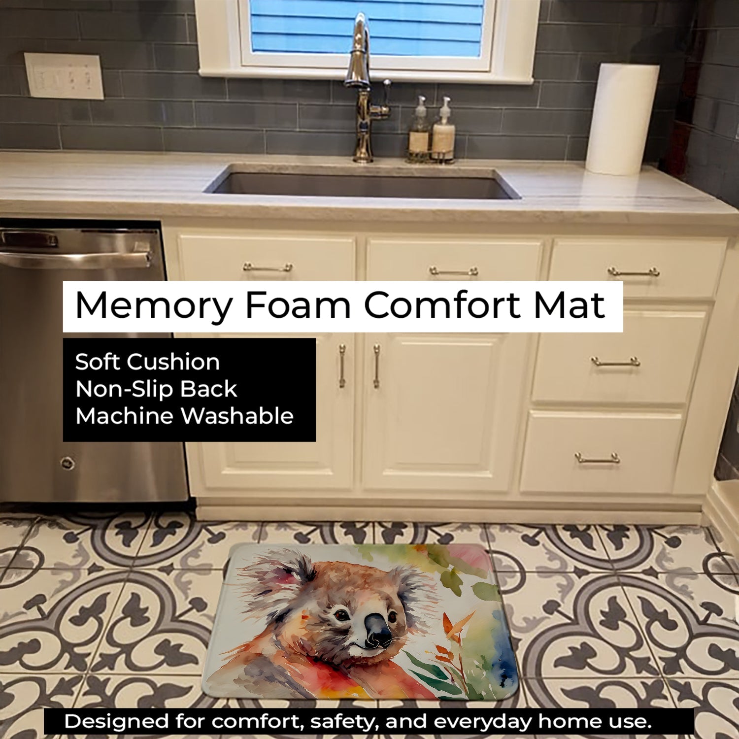 Koala Memory Foam Kitchen Mat Machine Washable Anti-Fatigue Cushion Comfort Bath or Kitchen Rug