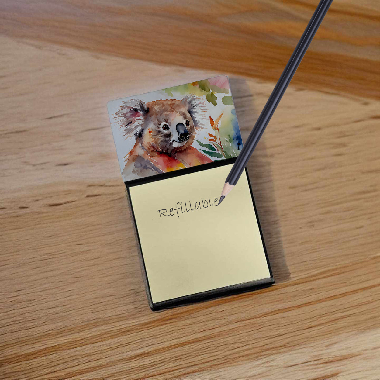 Koala Watercolor Sticky Note Holder Refillable Dispenser Desk Accessory 3x3 Pad Gift