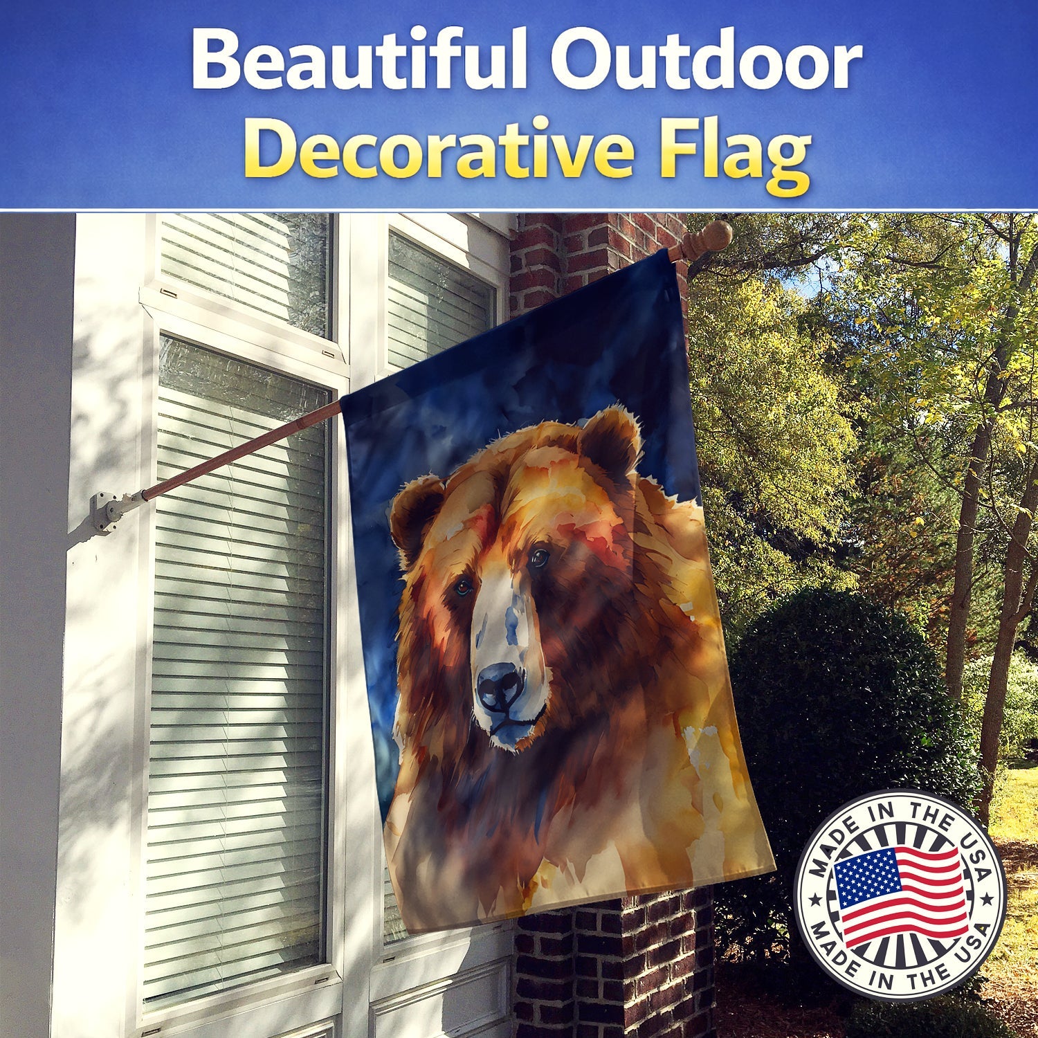 Kodiak Bear House Flag 28x40 Porch Sleeve Pole Decorative Outside Yard Banner Artwork Wall Hanging, Polyester
