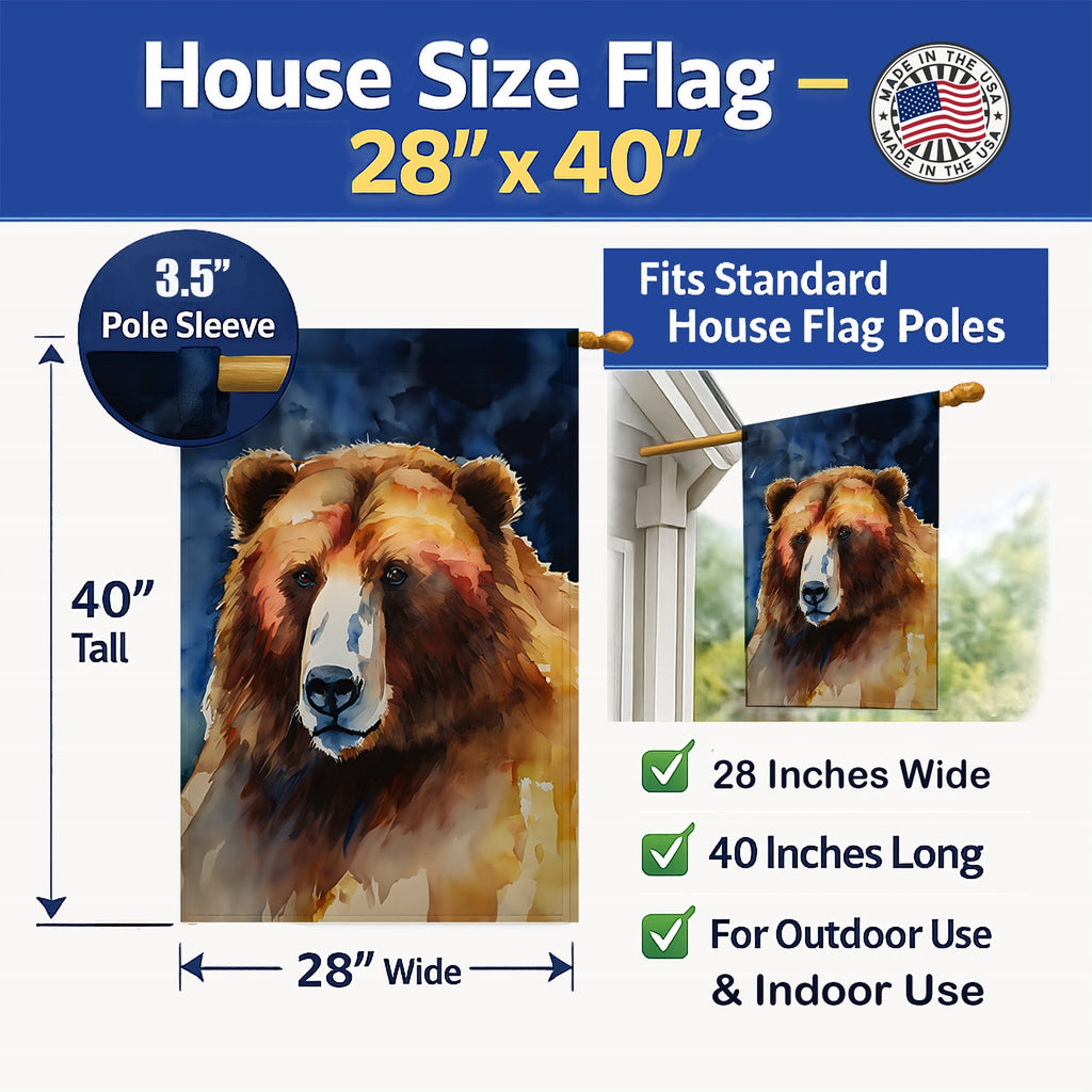 Kodiak Bear House Flag 28x40 Porch Sleeve Pole Decorative Outside Yard Banner Artwork Wall Hanging, Polyester