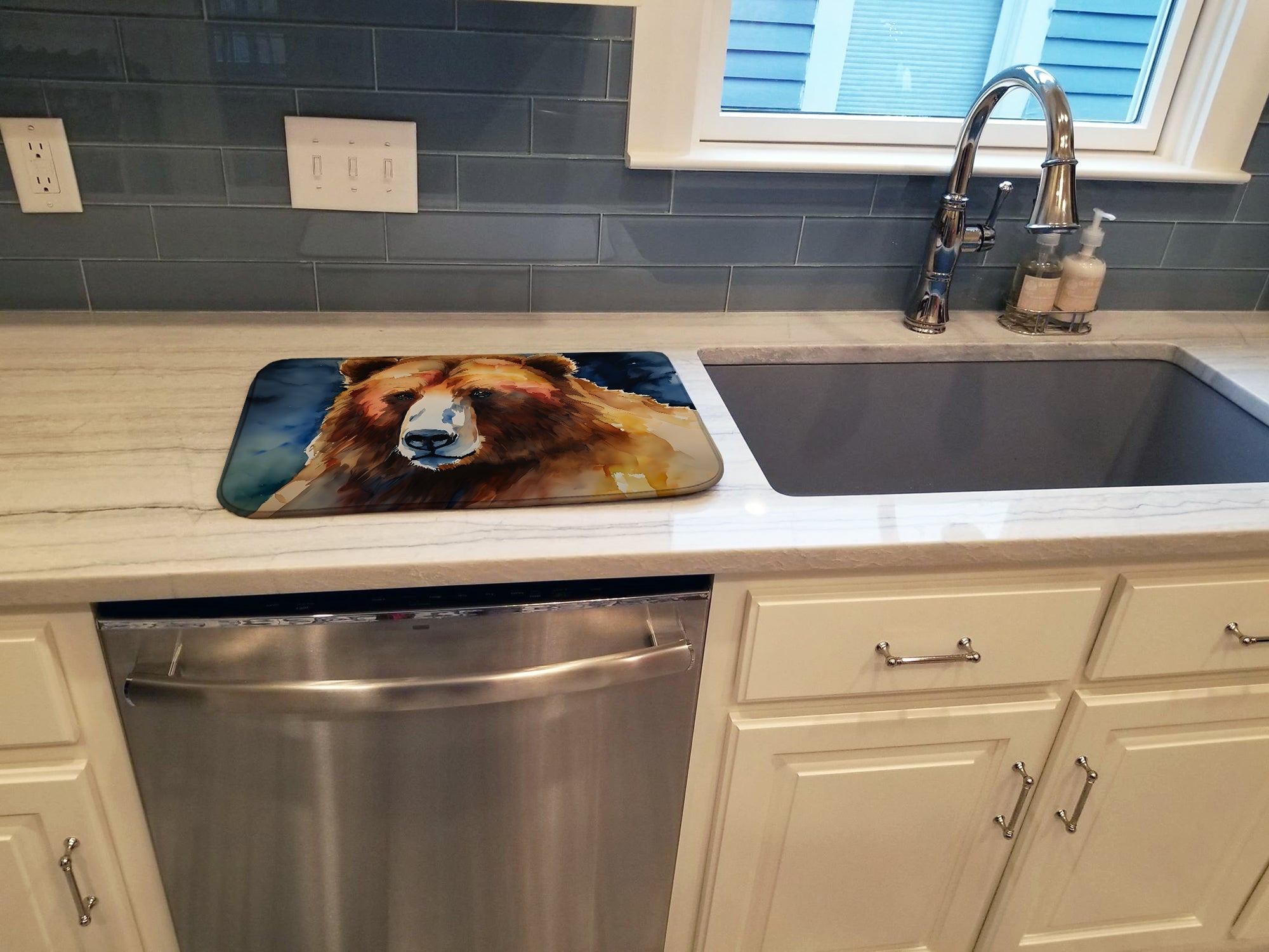 Kodiak Bear Dish Drying Mat Absorbent Dish Drying Mat Pad for Kitchen Counter Dish Drainer Mat for Countertop, 14 x 21", Multicolor